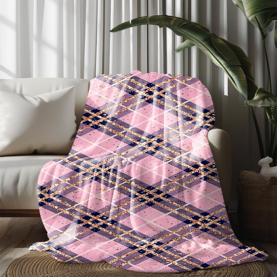 Pink Plaid Pattern Blanket Microfiber Flannel Cover Blanket Bedroom Living Room Sofa Soft And Comfortable Home Decoration