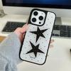 Full Screen Black Polka Dot Stars Resin Casting Silver Frame Phone Case For iPhone 17 16 15 13 11 PRO MAX PLUS Air Y2K Advanced
