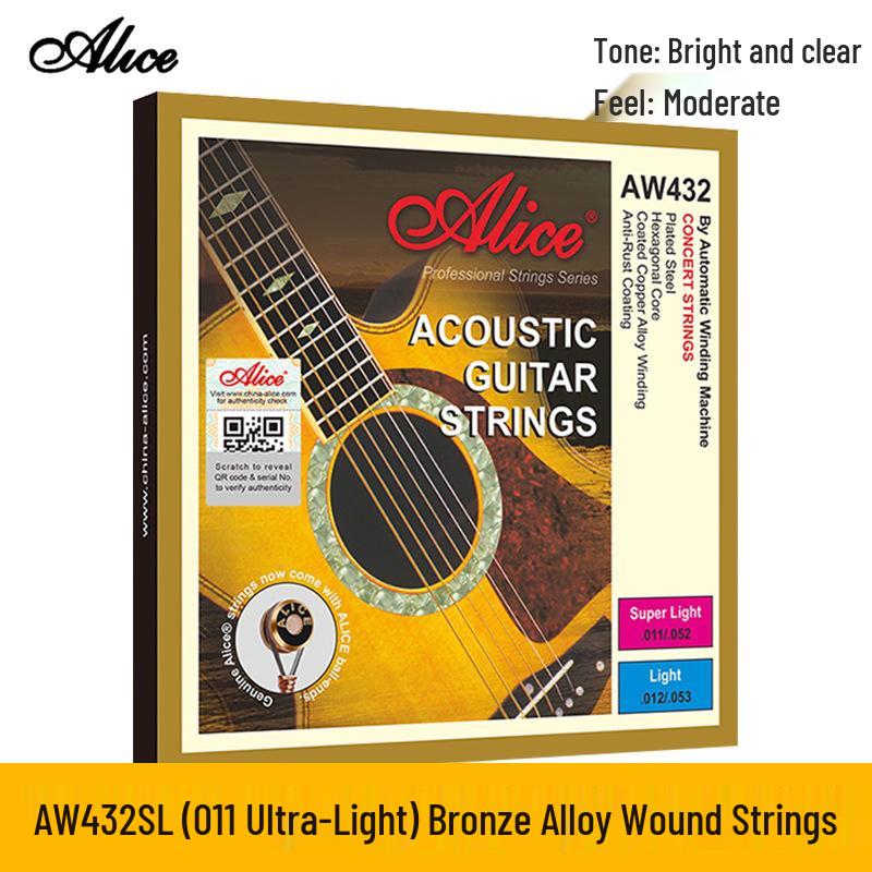 Alice AW432 Phosphor Bronze Folk Acoustic Guitar Strings - 6 Strings Set + Bonus 1st String