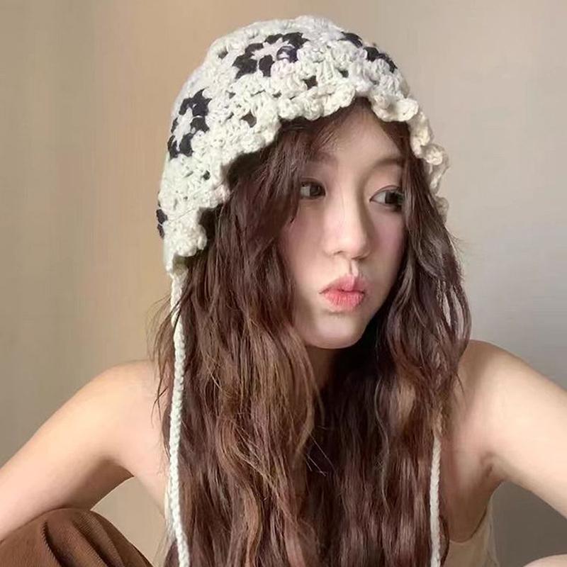 Boho Thin Hollow Handmade Crochet Hats For Women Girls Spring Summer Travel Versatile Beanies Cap Sweet Casual Turban Mesh Hat