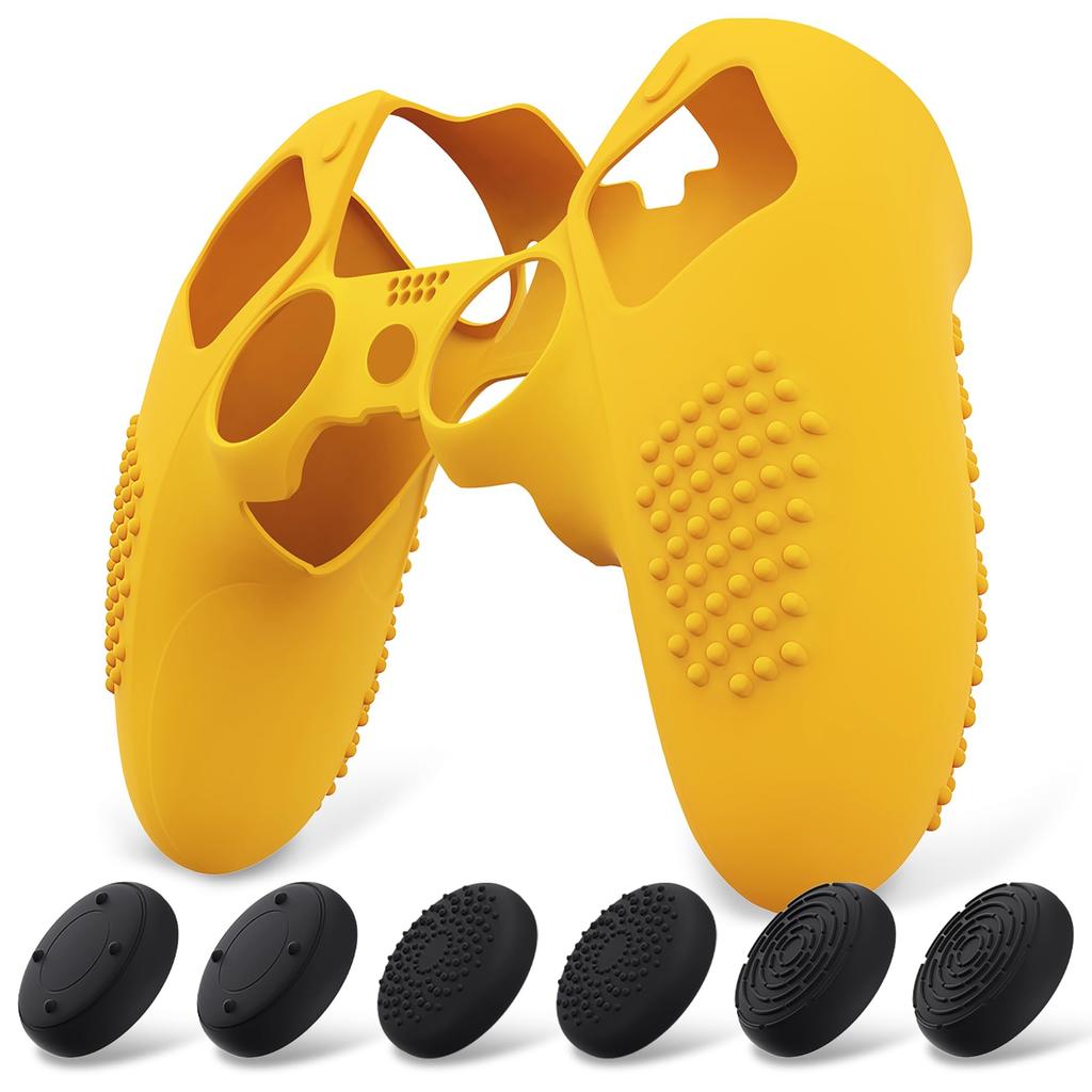 PlayVital Housse en Silicone pour Manette PS5 Edge Protecteur en Caoutchouc Souple Skin avec Caches Joysticks Édition 3D à Picots Étui Antidérapant, - (Jaune)
