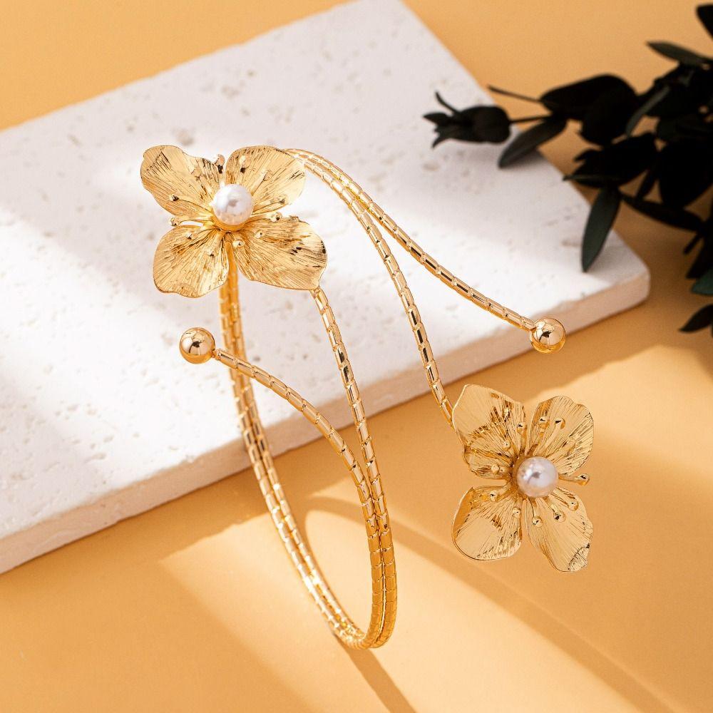 Gold Color Opening Arm Bracelet Multi Style Arm Bracelet Chic Flower Bracelet  Women's Accessories