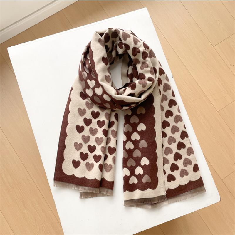 Cute peach heart warm imitation cashmere atmosphere thickened shawl women autumn and winter sweet student versatile scarf women