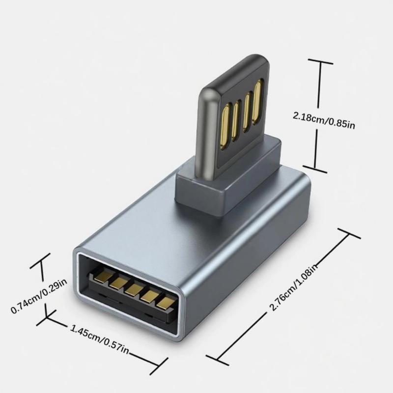 Reversible USB A Connectors 90Angled Bend Fast Charging Syncing Durability Zinc Alloy Housing Portable Chargers Adapter for PC