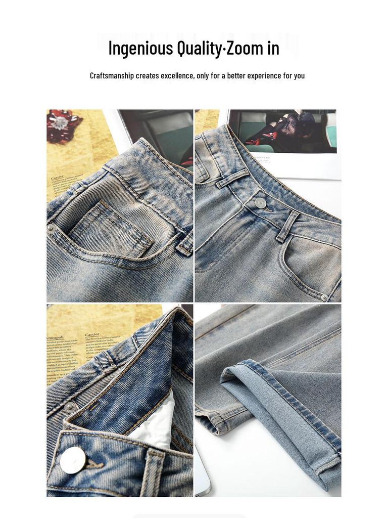 Women's High-Waist Embroidered Straight-Leg Jeans - Floral Ethnic Style for Spring & Autumn