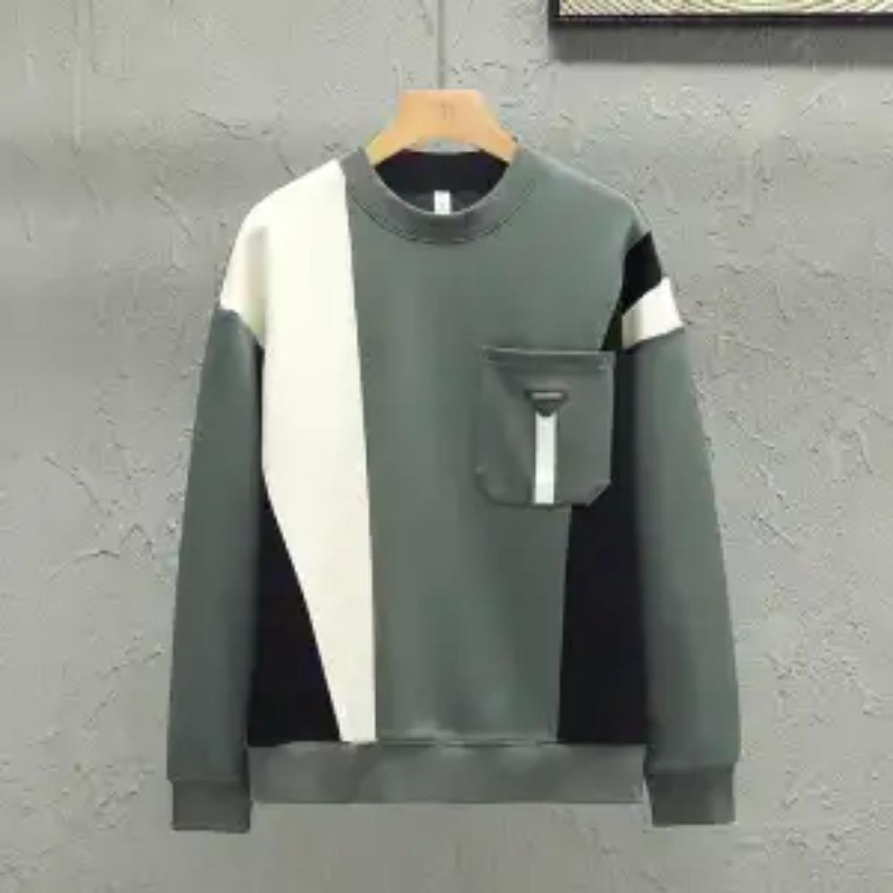 Sommer Boyfriend Frühling und Herbst Neue Spleißung O-Ausschnitt Kontrastfarbe Tasche Mode Locker Lässig Langarm Sweatshirts