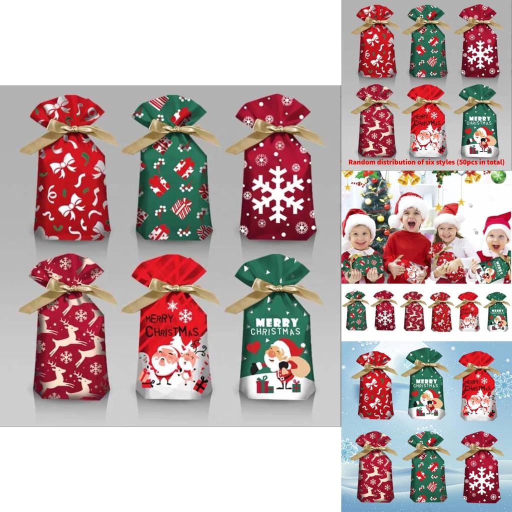Christmas Gift Bags With Drawstring Ribbon Santa Design For Seasonal Gifts