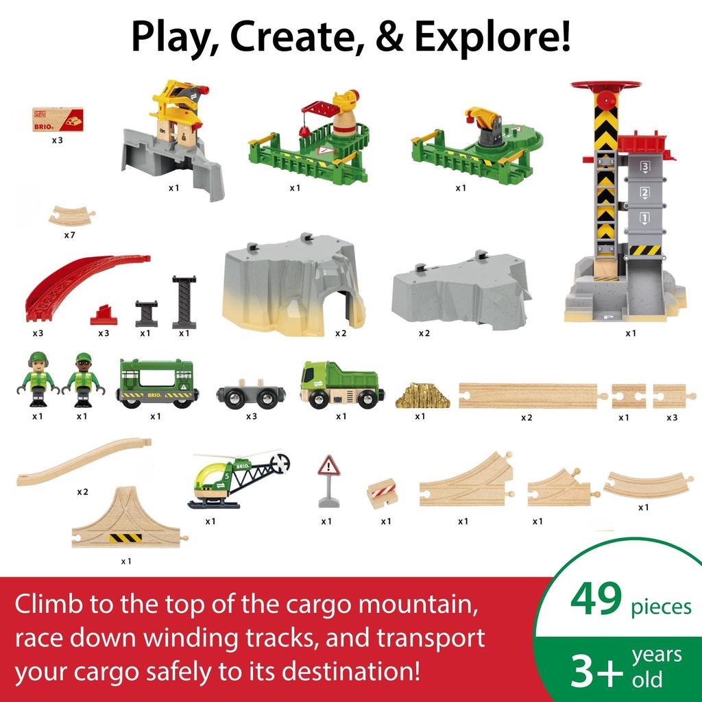 BRIO Cargo Mountain Set 36010, for ages 3 and up. [Toy, Wooden Toy, Wooden Rail, Rail Set, Gift (Birthday/Christmas)]