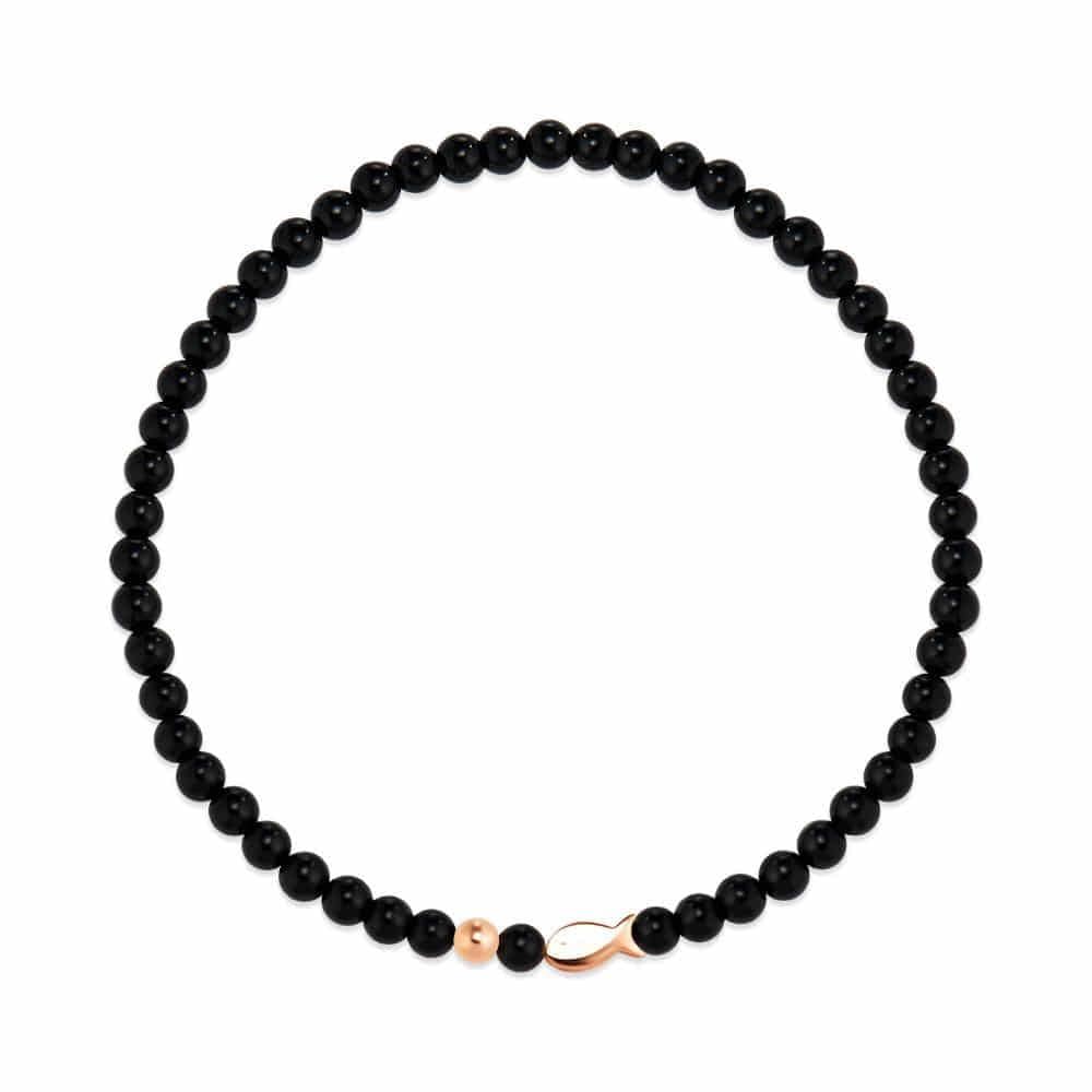 [Bnbgold] 14K/18K Lucky Fish Gold Ball Onyx Wish Bracelet Chb41109