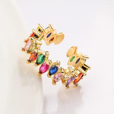 Charm Female White Rainbow Zircon Stone Gold Color Wedding Rings Promise Open Adjustable Engagement For Women