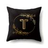 Polyester Pillowcase Black Gold Flower Home Decoration Print Pillowcase 26 English Letter Cushion Cover
