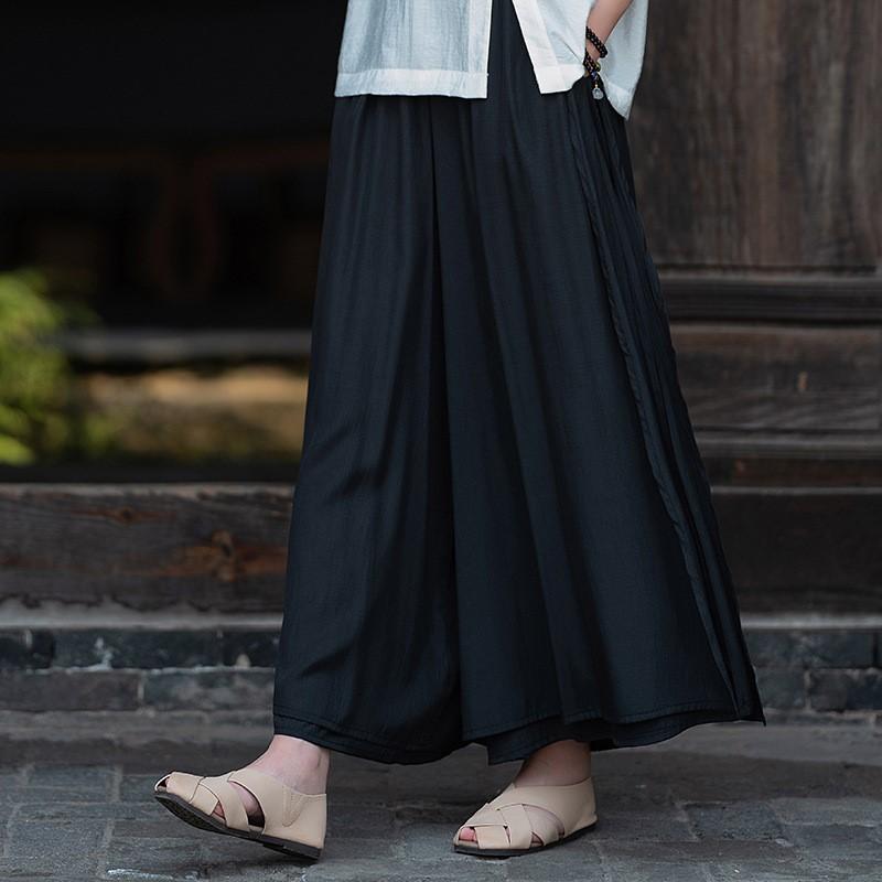 Johnature Damskie Codzienne Jednokolorowe Spodnie Szerokie Nogawki Elastyczny Pas Letnie Spodnie Luźne Spodnie do Kostek