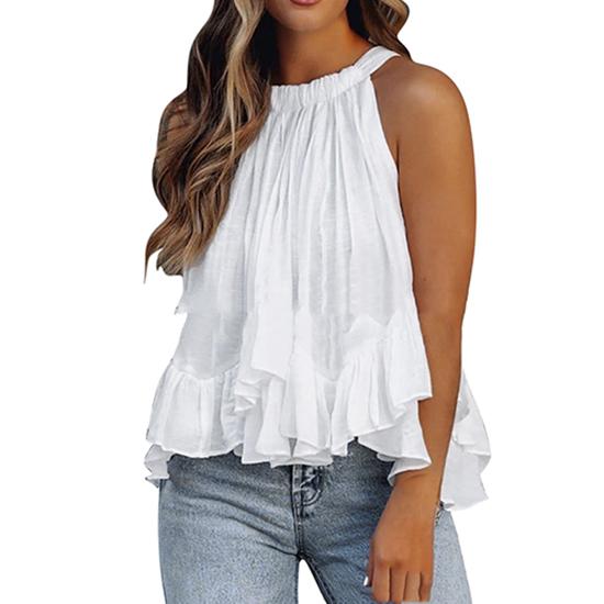 

Европейский и американский летний узор в горошек с завязками на шее, жилет для женщин, модная женская одежда S белый