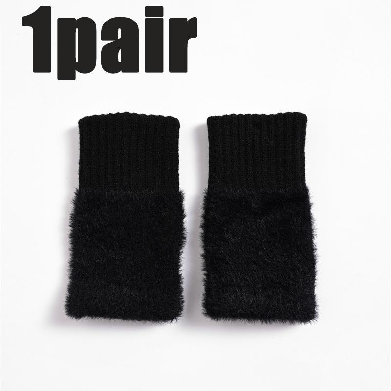 1/2PC Winter Knitted Half-finger Plush Gloves Women Warm  Knitted Fingerless Gloves Touch Screen Open Finger Gloves Soft Mittens