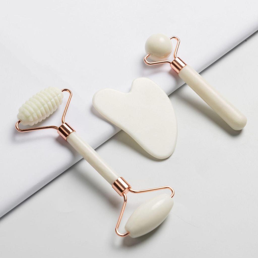 Natural Jade Roller & Gua Sha Set: Large Ball, Whitening Roller, Double-Headed Needle Massager - 3 Pieces