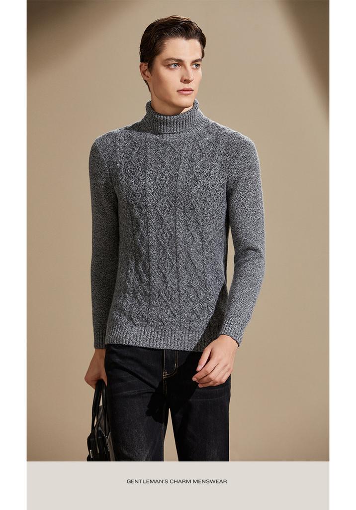 500g Heavy Weight Thickened 100% Cashmere Flower Yarn High Neck Pure Cashmere Sweater Men's Hooded Sweater