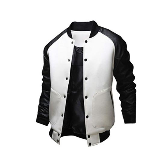 

Men Coat Stand Collar Contrast Colors Big Pockets Patchwork Casual Baseball Jacket for Daily Wear 2XL