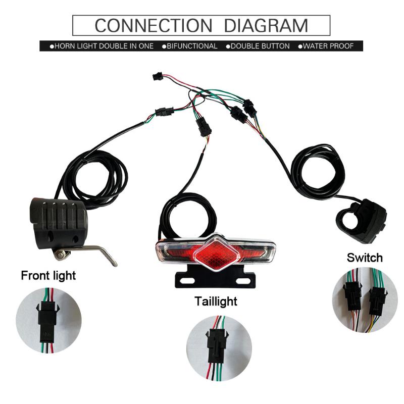 1 Set Electric Bike Front Light Rear Light Dk336 Switch Cable Bike Led Light Set E-Bike Light Switch Turn Tail Light Accessories
