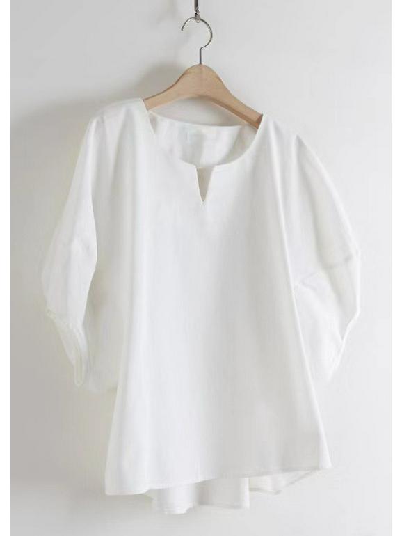 2025 Sommer Damen Koreanisch Chic V-Ausschnitt Locker Einfarbiges Hemd