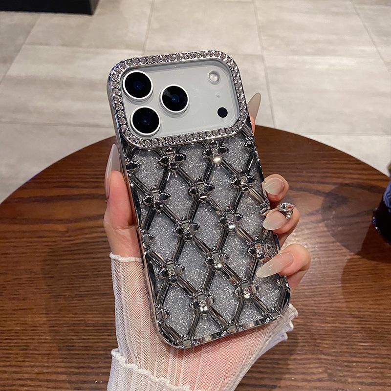 Luxury Glitter Diamond Gold Electroplated Case for IPhone 16 17 Air 12 13 14 15 Pro Max Camera Protection Cases Cover