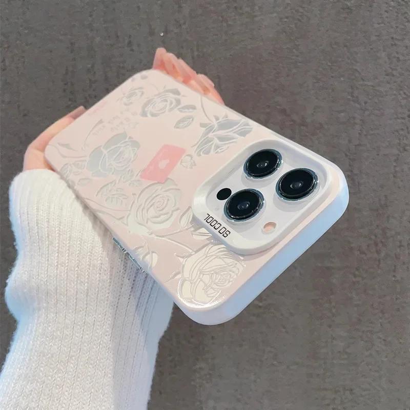 Vintage Rose Laser Silver Phone Case For iphone 15 X XS MAX XR Shockproof Case For iPhone 7 8 Plus 13 12 11 14 pro MAX Cover