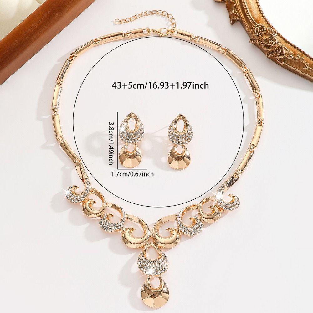 Rhinestone Inlaid Necklace Earrings Set Hollowed-out Women Jewelry Set  Wedding
