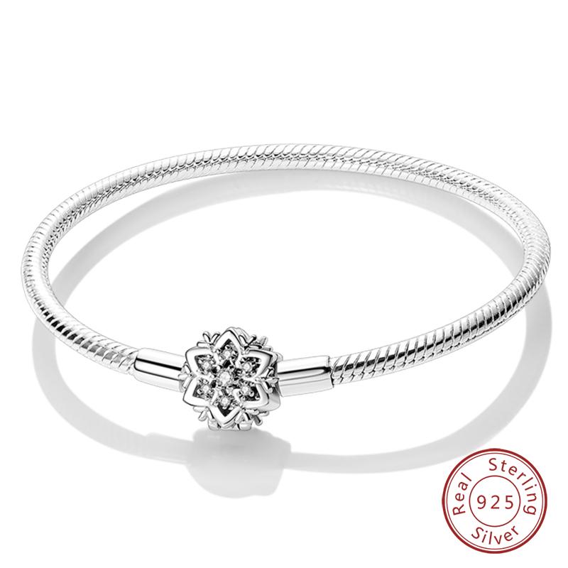 Original 925 Silver Heart Star Moon Snowflake Butterfly Bracelets 17 20CM For Women DIY Charms Jewelry Gifts
