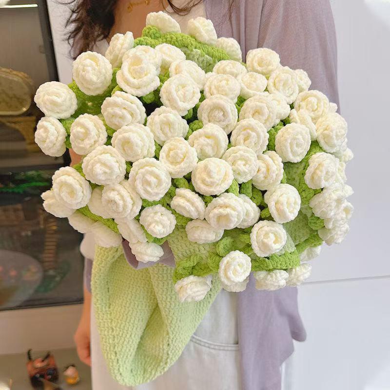 Gradient Rose & Lily of the Valley Knitted Blanket Kit - DIY Yarn & Material Pack with Pointed Corners