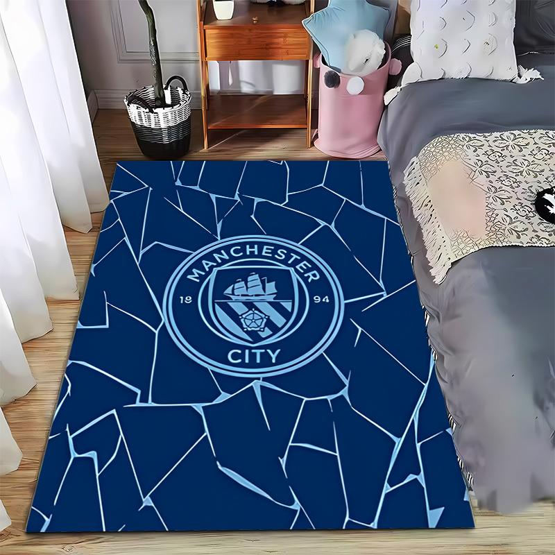 "Tappeto Blu Geometrico Manchester City con Logo della Squadra Per Arredamento Casa" Adatto per l'uso come antiscivolo per soggiorno camera da letto divani"