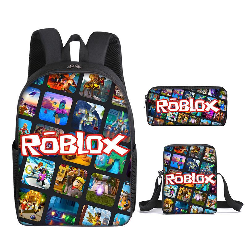 Roblox 3-Piece Set Schoolbag Anime Backpack Canvas Bag Backpack Cosplay Set Pencil Case Student Birthday Gift For Girls