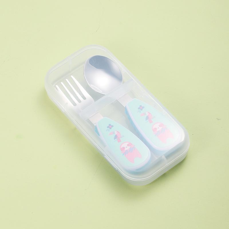 304 Stainless Steel Kids' Cartoon Cutlery Set - Short Handle Spoon & Fork for Baby Training