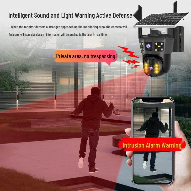 4G Outdoor Three-Screen 360-Degree Night Vision Surveillance Camera with Mobile Remote Access