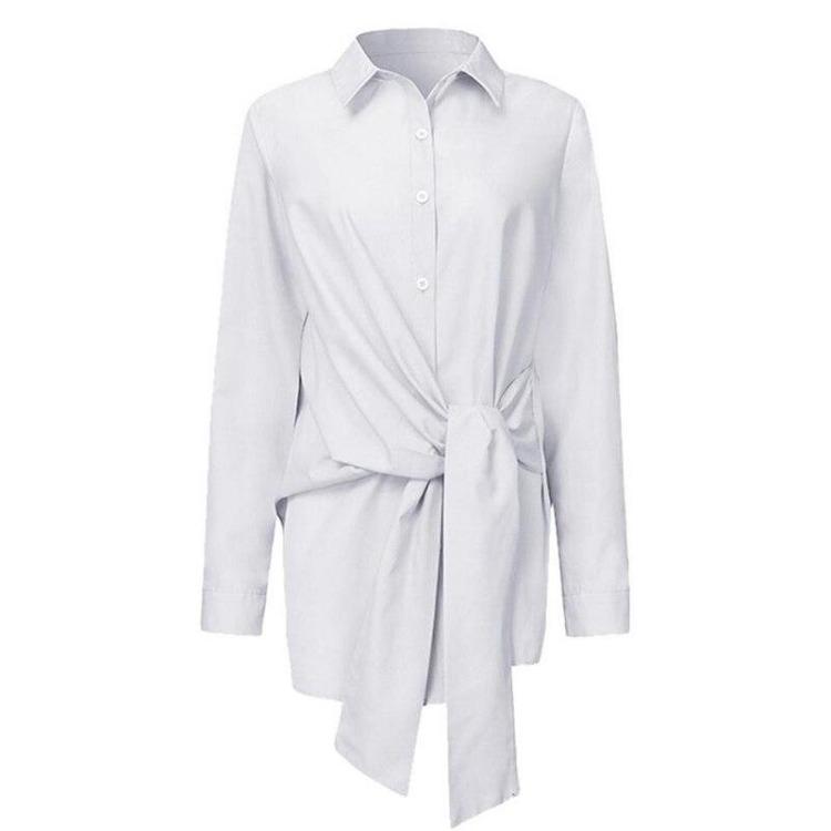 Camicia Bottoni Larga Donna Ufficio Bluse Femminili Bianco Nero Arricciata Manica Lunga Cotone