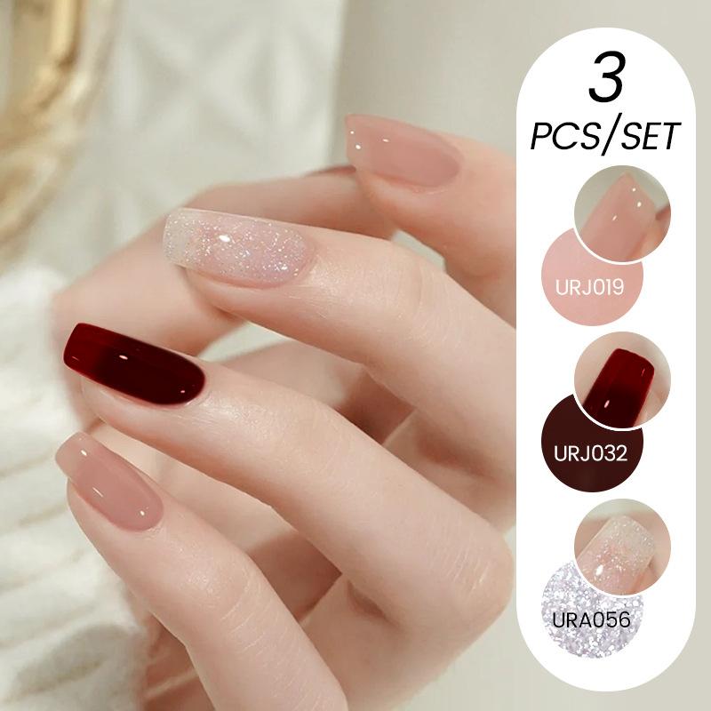 Nail Art Buz Şeffaf 3 Adet Tırnak Cilası Tutkalı Seti, Popüler Nude Beyazlatıcı Toz Şeffaf Tırnak Cilası Tutkalı