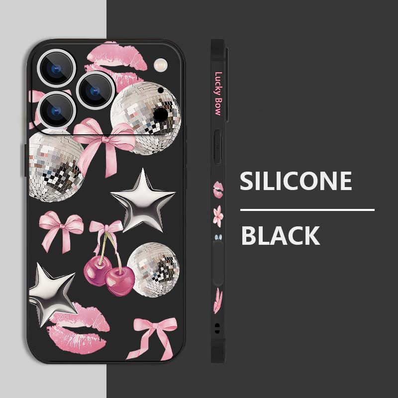 Für iPhone 17 Pro Max Hülle Kirsch-Schleifen Lippen Discokugel Weiches Silikon Lanyard Hülle Für iPhone 16 Pro Max Hülle iPhone 15 14 13 12 11 16E