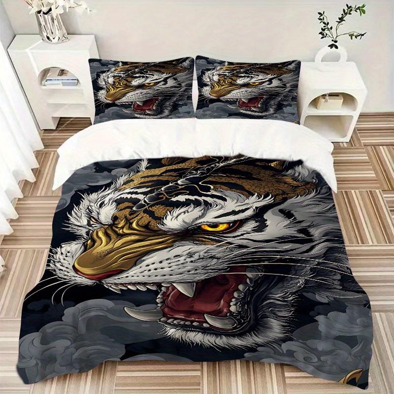 3Pcs Tiger Design Printed Bedding Set, Breathable And Soft,(Includes 1 Duvet Cover And 2 Pillowcases, Quilt Not Included) yy250815205