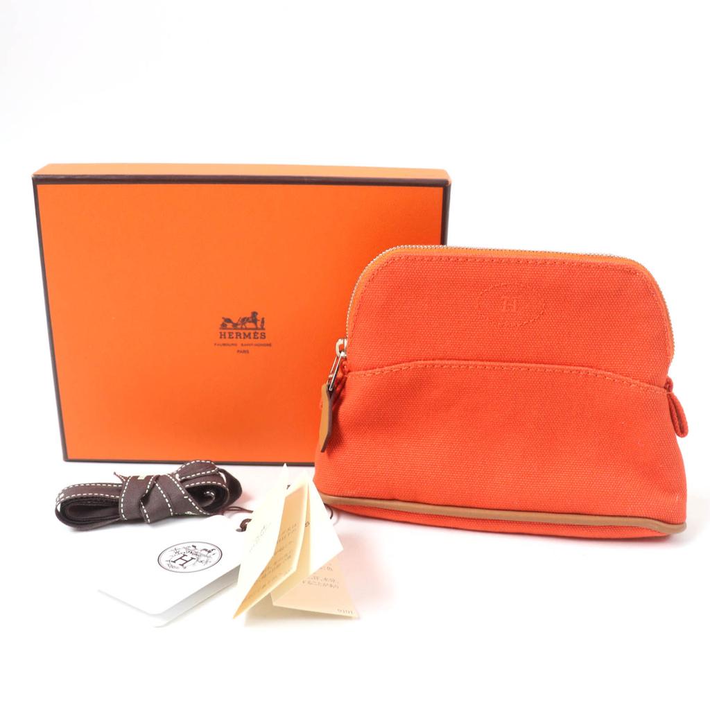 Great HERMES Pouch Boride pouch mini mini H logo canvas Orange cotton Women Used