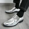 Britain Designer Men's Pointed Mirror Pu Leather Gold Silver Casual Dress Homecoming Derby Shoes Male Formal Wedding Footwear
