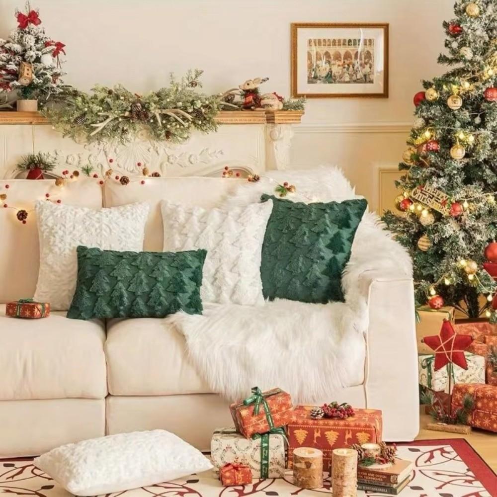 New Christmas Throw Cushion Case Square 18x18in Pillow Cover Xmas Tree Pattern Soft Pillowcase Party Decoration