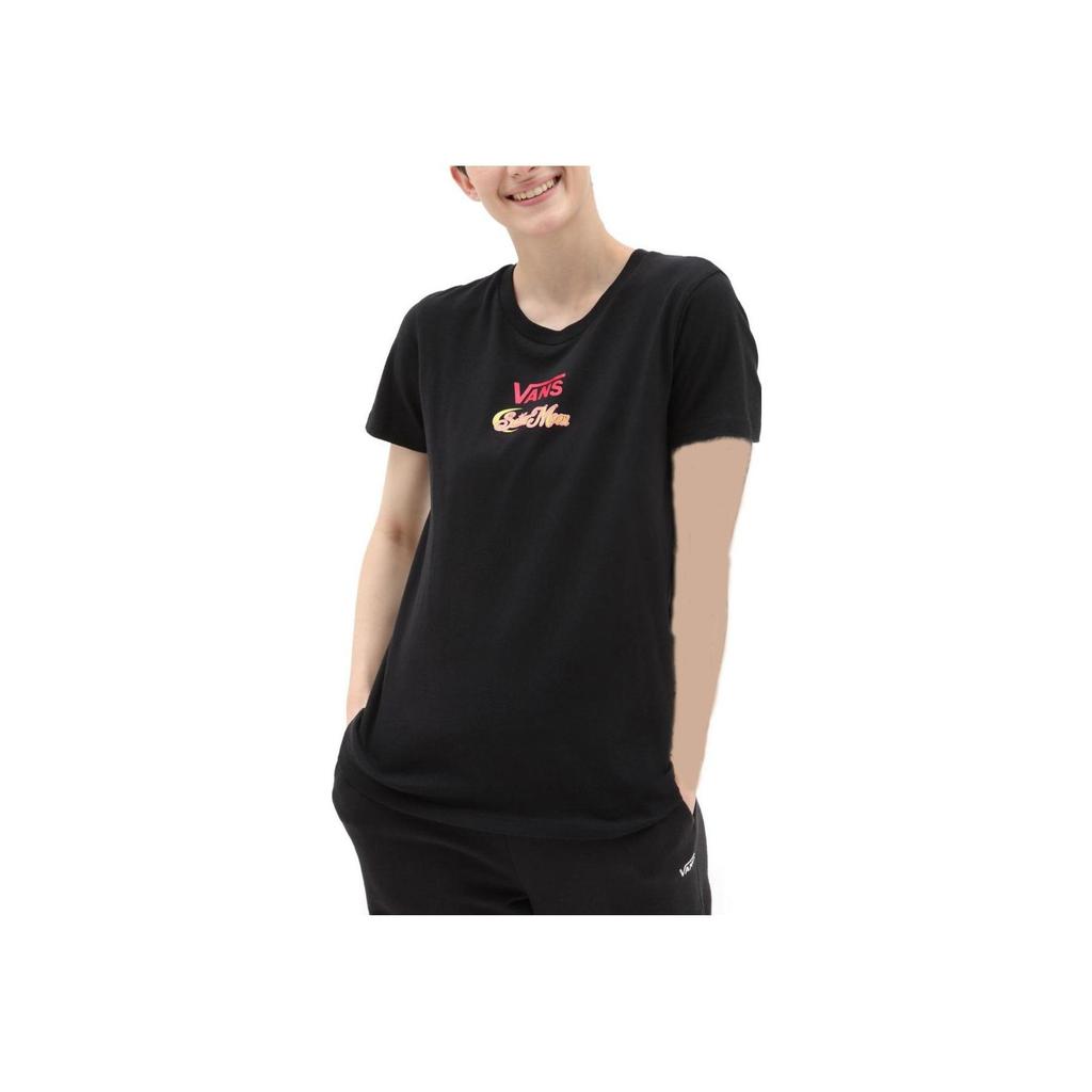 Vans Pretty Guardian Letter Logo Cartoon All Over Print Short Sleeve T-Shirt Women T-Shirts Black VN0A7YK8BLK