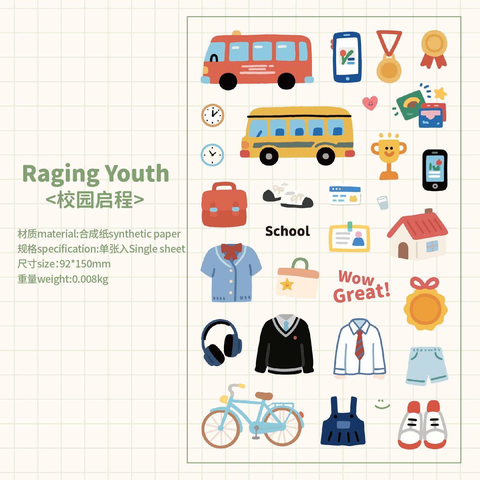 

JIAMEI 1sheet Campus Time Series Kawaii Ins Cartoon Small Item Illustration Adhesive Stickers DIY Diary Scrapbook Aesthetics