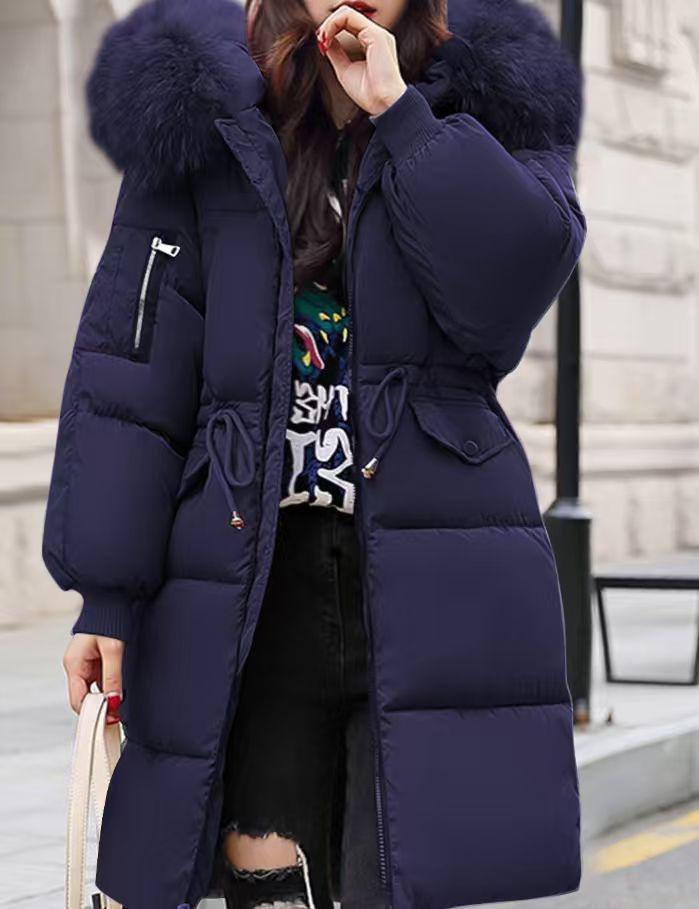 Women's Mid-Length Puffer Jacket with Large Fur Collar, 2025 Korean Style, Thickened Cotton Winter Coat, In Stock.