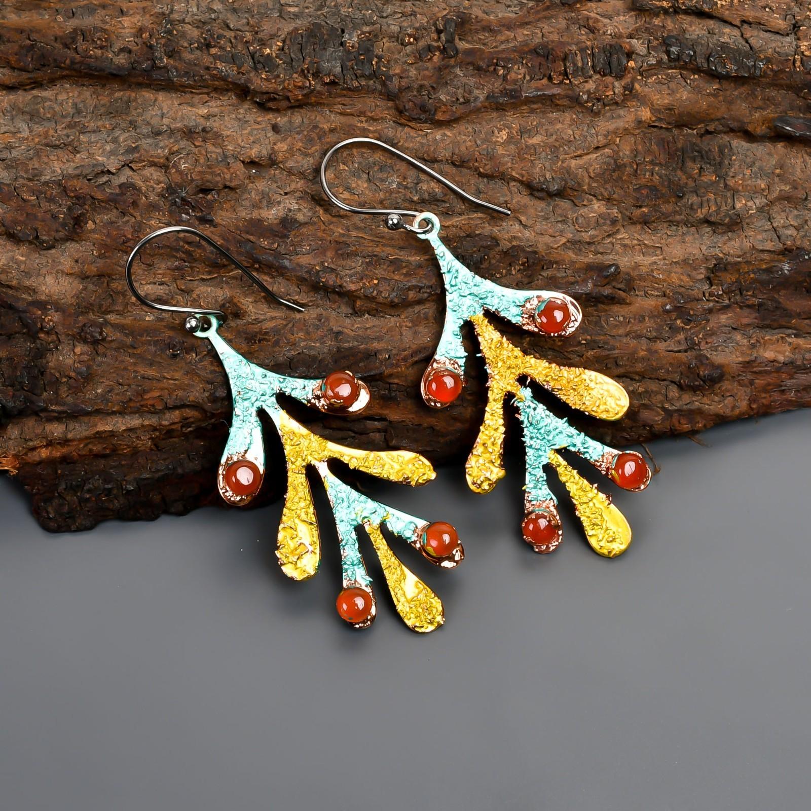 

Carnelian Gemstone Drop Multi Electroformed Hook Earrings Jewelry Silver Finish V-99