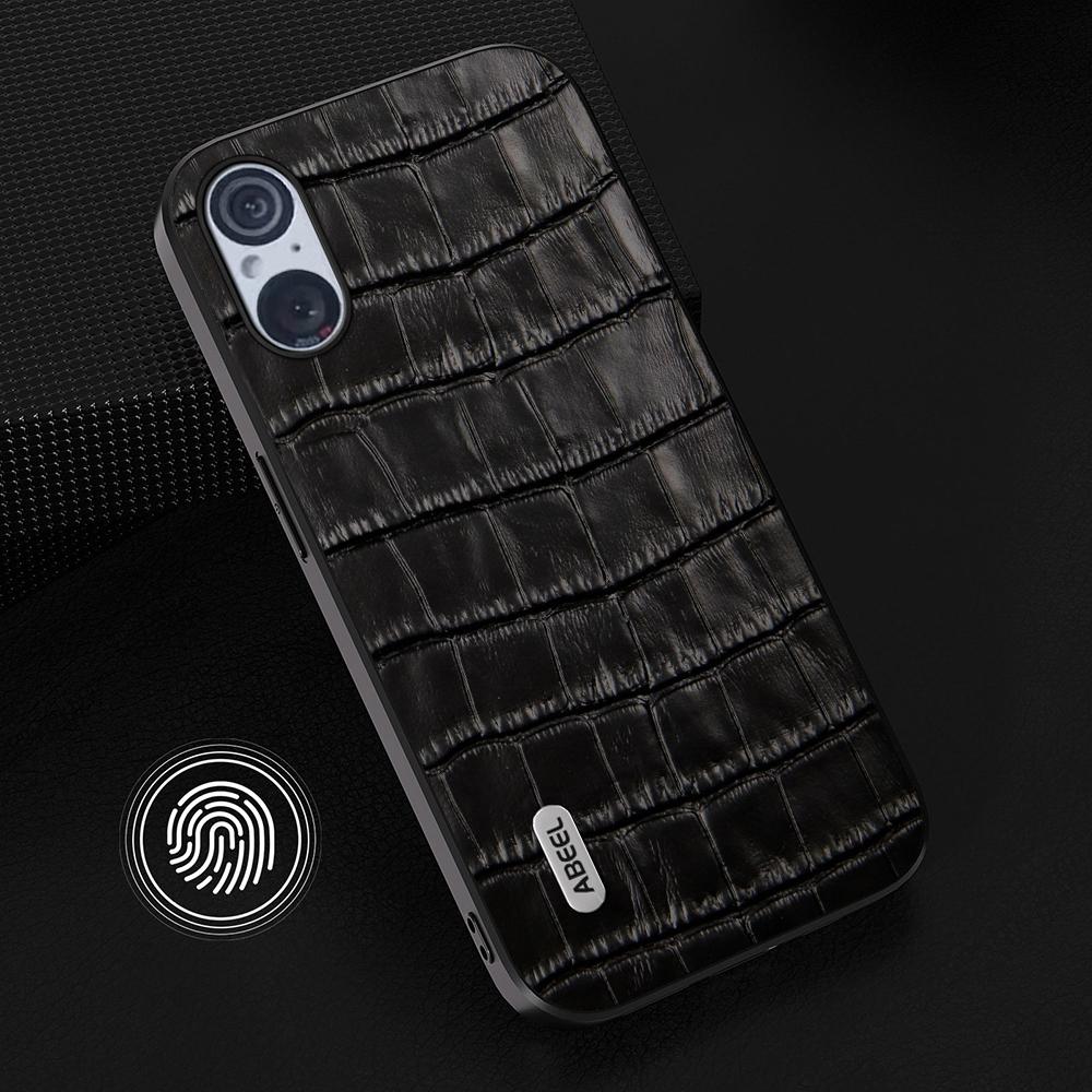 

ABEEL For Sony Xperia 5 V Cowhide Leather+TPU+PC Case Crocodile Texture Cell Phone Back Cover Black