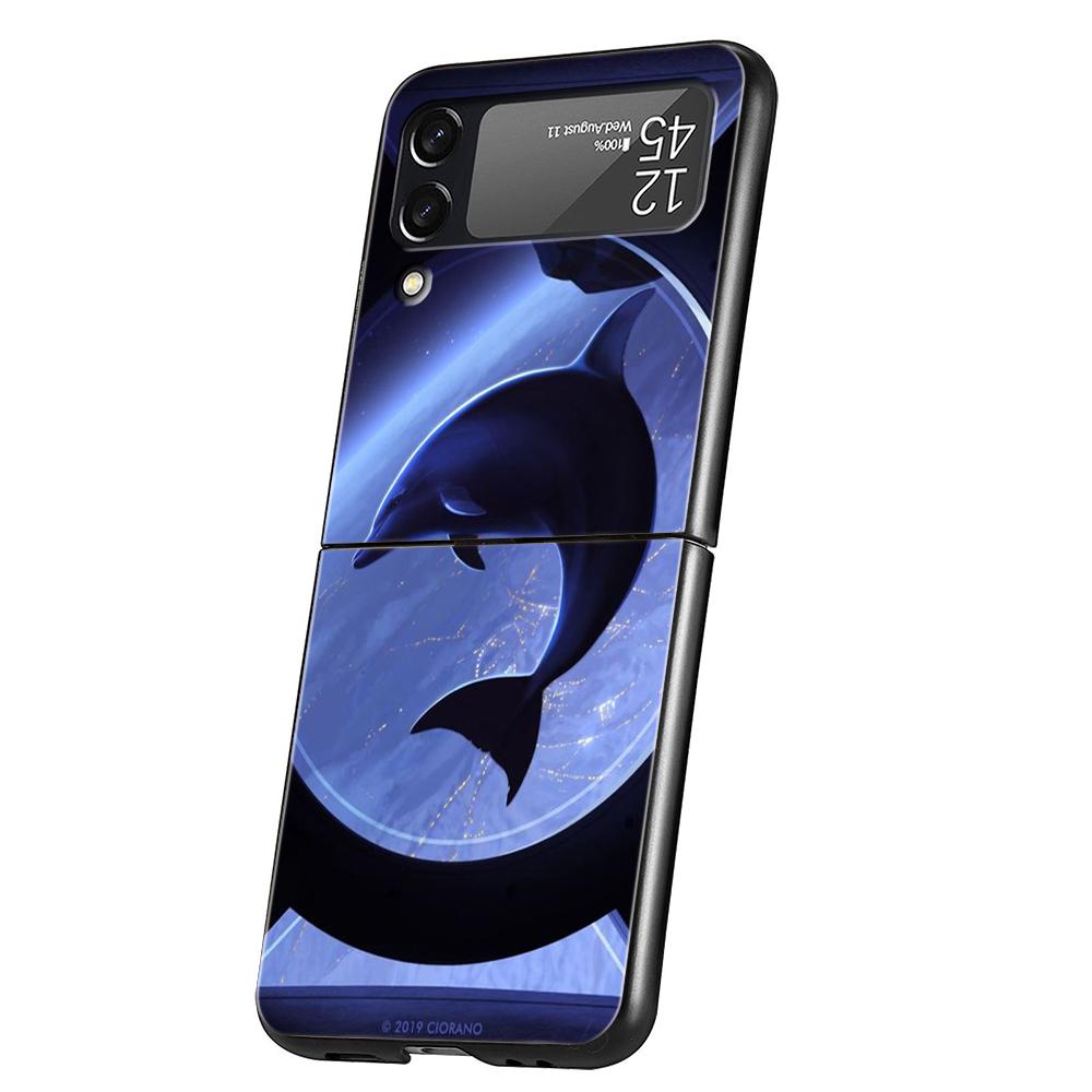 Ocean Animal Dolphin Hard PC Phone Case For Samsung Galaxy Z Flip 6 5 4 Black Cover For Galaxy Z Flip 3 Foldable Shockproof Capa