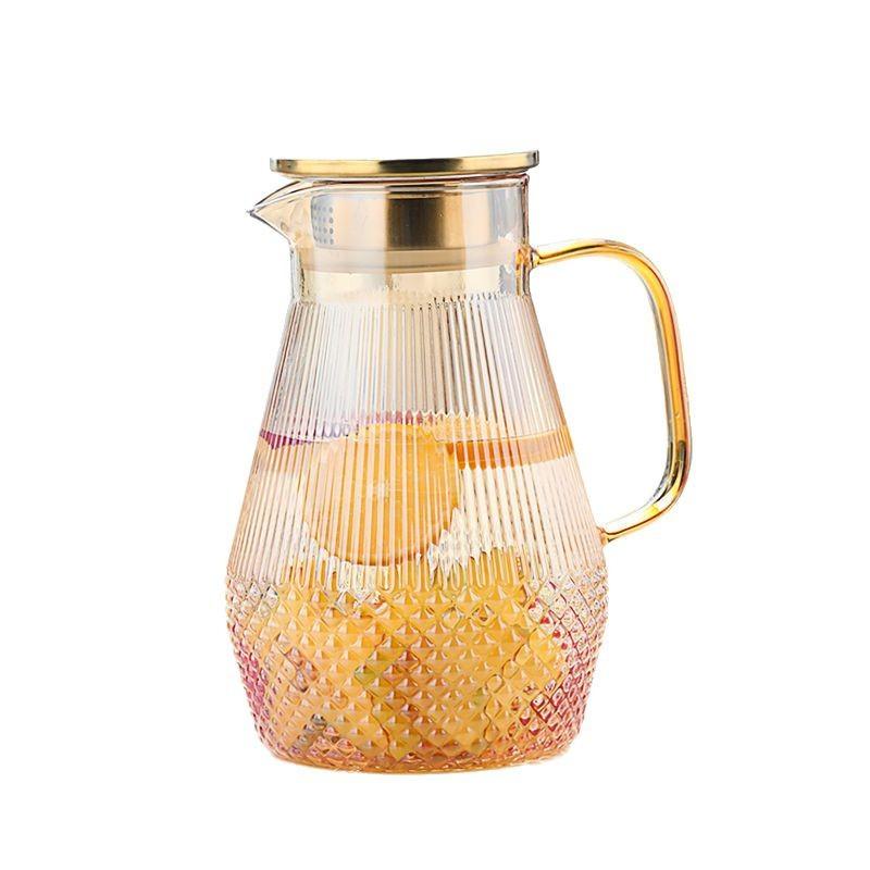 Transparenter Glasbehälter Vertikales Muster Großes Fassungsvermögen Glaskrug für Haushaltsgebrauch Kühlschrank Zum Kühlen von Saft Kaltgetränk Kaltwasserkrug