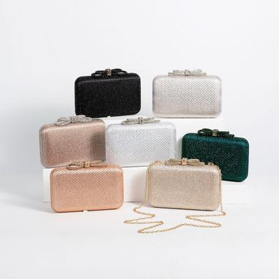 New Silk Crystal Beaded Evening Clutch for Women Fashionable Chain Link Shoulder Bag Wedding Party Purse