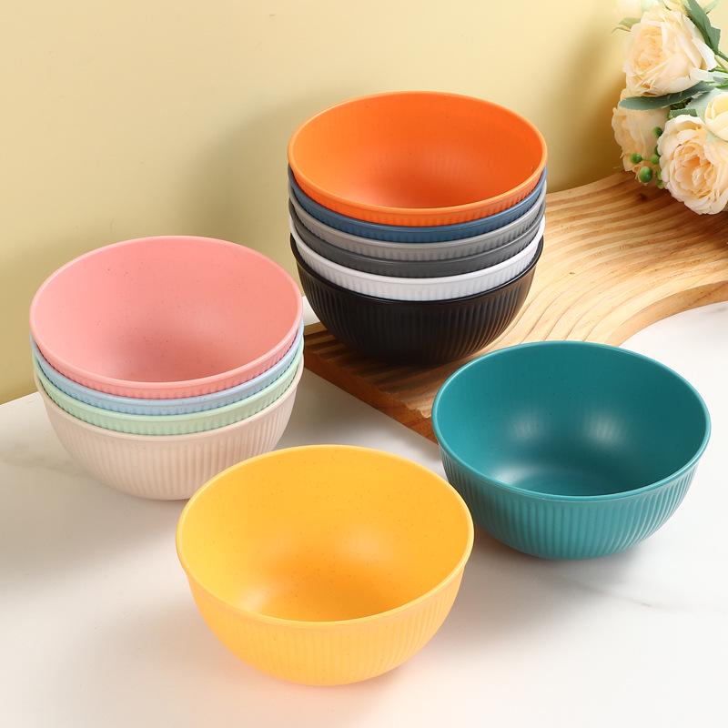 TK Exclusive Wheat Straw Bowl: 15cm Macaron Color, Vertical Stripe Design, Customizable with Logo