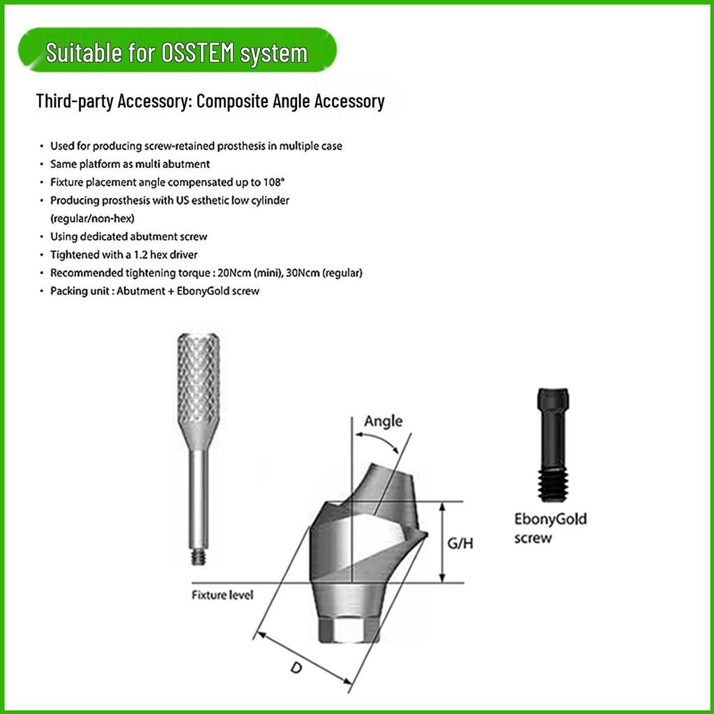 Osstem Implant Komposit Vinklad Förankringskomponent Kompatibel Titanbas för Omedelbar Återuppbyggnad