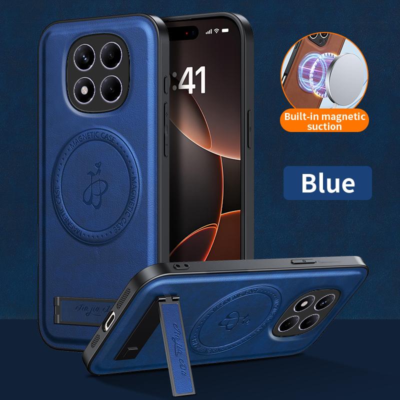 Luxury Magnetic Stand Holder Leather Phone Case For Xiaomi Redmi 14C 13C Redmi Note 13 14 Pro Wireless Charging Logo Cover